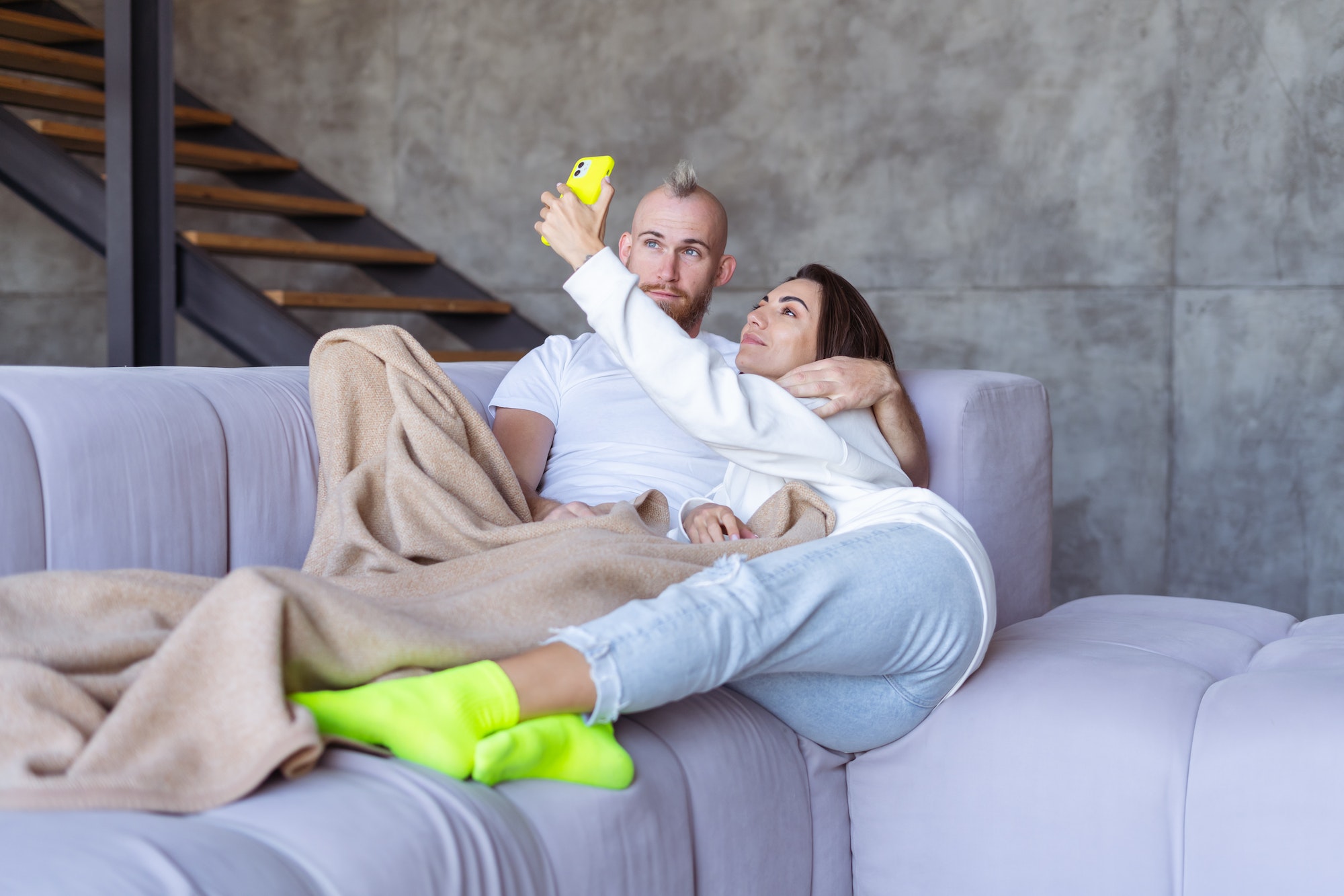 Young Couple Taking Selfie Darren Yaw Cambodia Couch